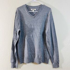 GoodThreads Merino Wool V-Neck Long Sleeve Sweater Men Size M Gray Lightweight